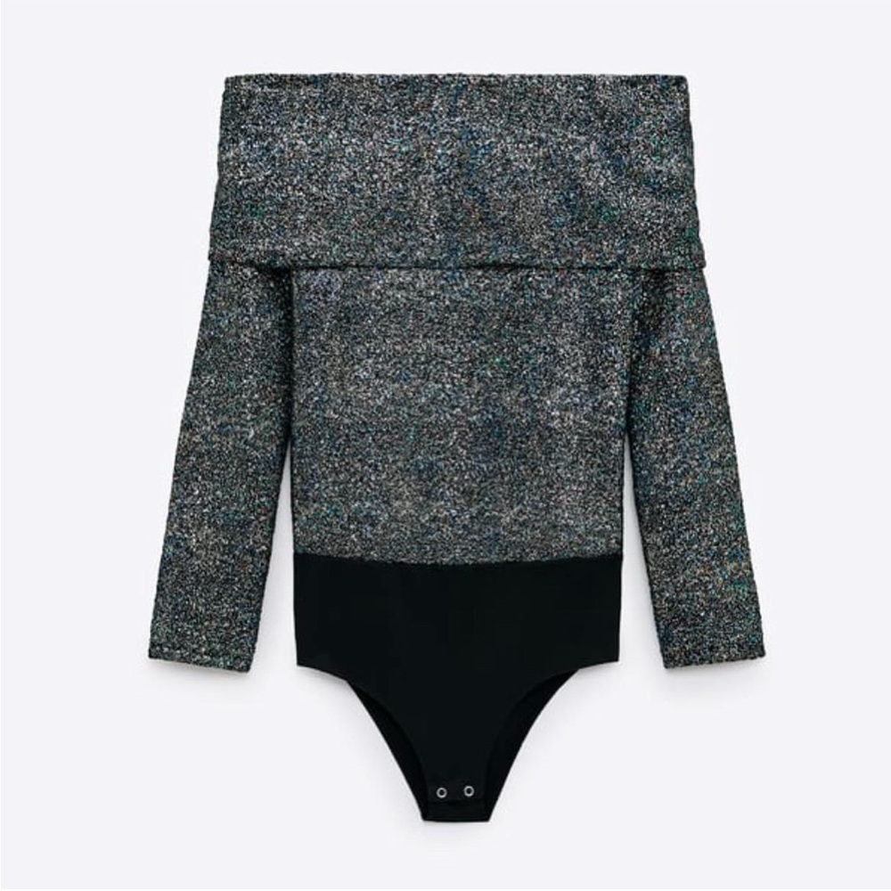 Zara Shiny Bodysuit Off The Shoulders NWOT
